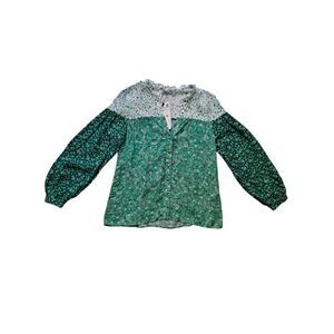 Zara Button Front Top Multi Mint Green White Floral Medium